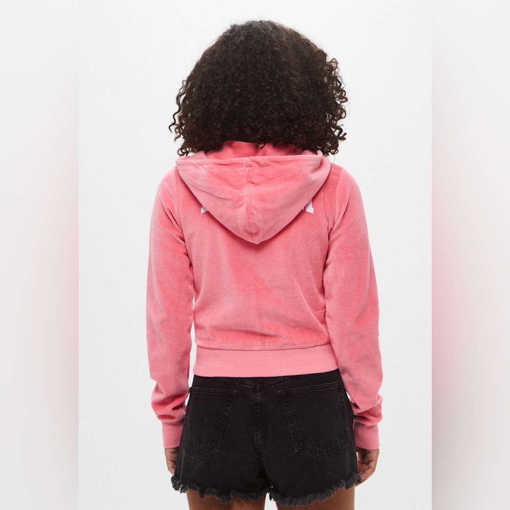 Sporty & Rich Sporty HEALTH CROP  VELOUR ZIP-UP HOODIE IN COTTON CANDY size S - Picture 3 of 8